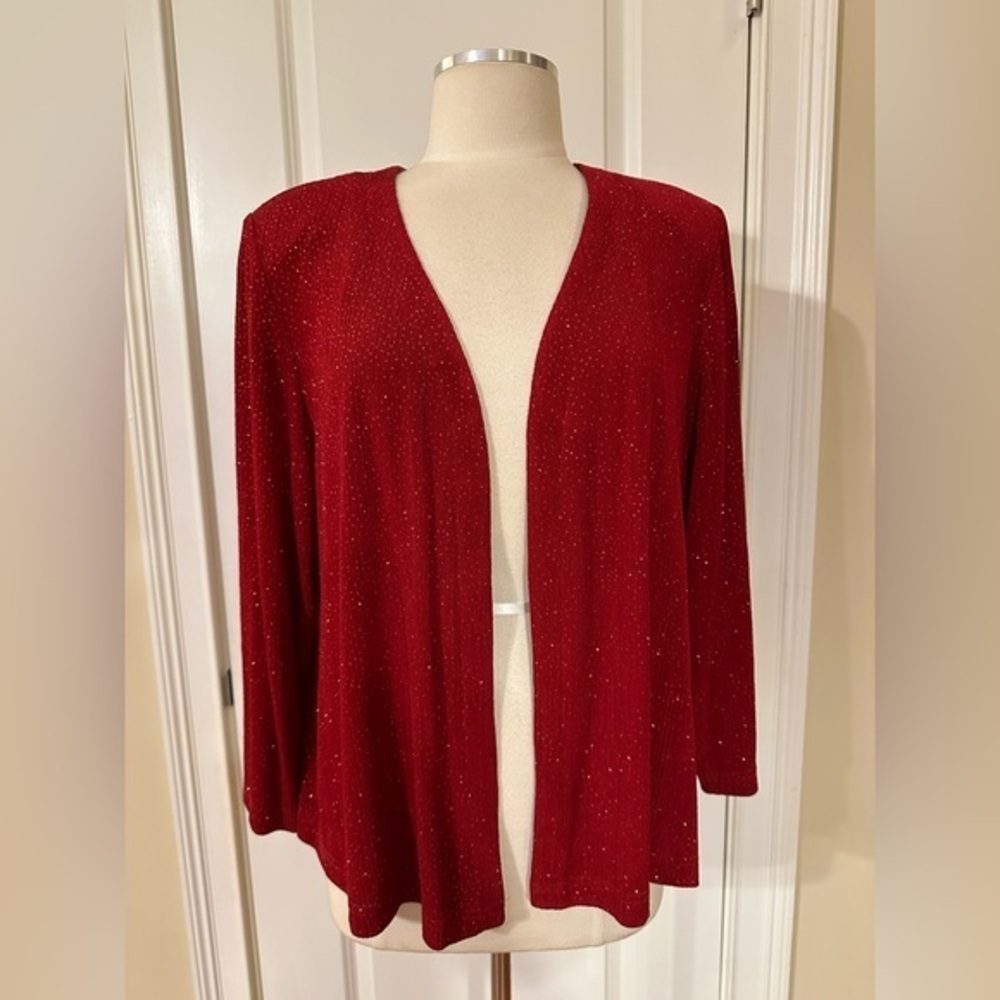 R & M Richards Red Sparkle Open-Front Jacket